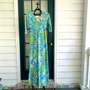 Lilly Pulitzer Sea Soiree Gloria Maxi Dress with 3/4 Sleeves Size XS